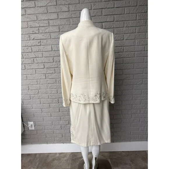 Kasper ASL Women Cream Embroidered Mother of the Bride Skirt Suit Size 12 - Picture 2 of 11